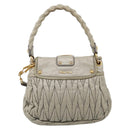 Miu Miu Matelasse Hand Bag Leather 2way Beige Gold Tone Auth 208870A-3