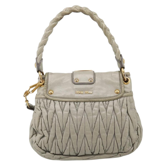 Miu Miu Matelasse Hand Bag Leather 2way Beige Gold Tone Auth 208870A