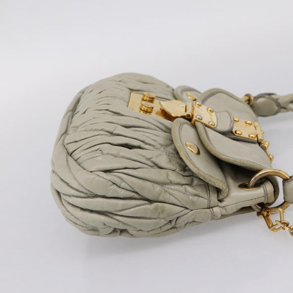 Miu Miu Matelasse Hand Bag Leather 2way Beige Gold Tone Auth 208870A