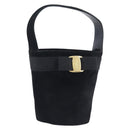 Salvatore Ferragamo Vala Hand Bag Suede Black Gold Tone Auth 208872A-1