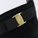 Salvatore Ferragamo Vala Hand Bag Suede Black Gold Tone Auth 208872A-10