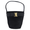 Salvatore Ferragamo Vala Hand Bag Suede Black Gold Tone Auth 208872A-13