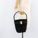 Salvatore Ferragamo Vala Hand Bag Suede Black Gold Tone Auth 208872A-22