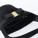Salvatore Ferragamo Vala Hand Bag Suede Black Gold Tone Auth 208872A-6