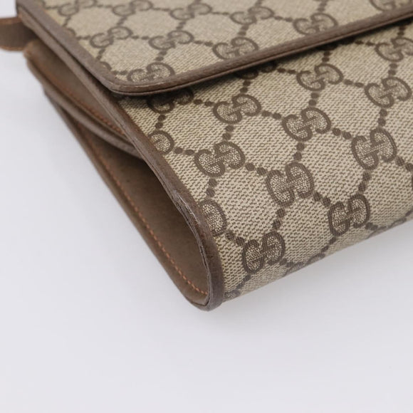 GUCCI GG Supreme Shoulder Bag PVC Beige Gold Tone Auth 208875