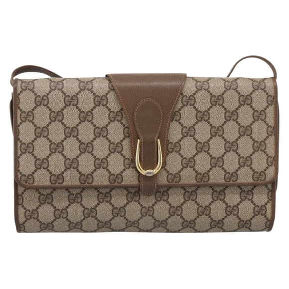 GUCCI GG Supreme Shoulder Bag PVC Beige Gold Tone Auth 208875