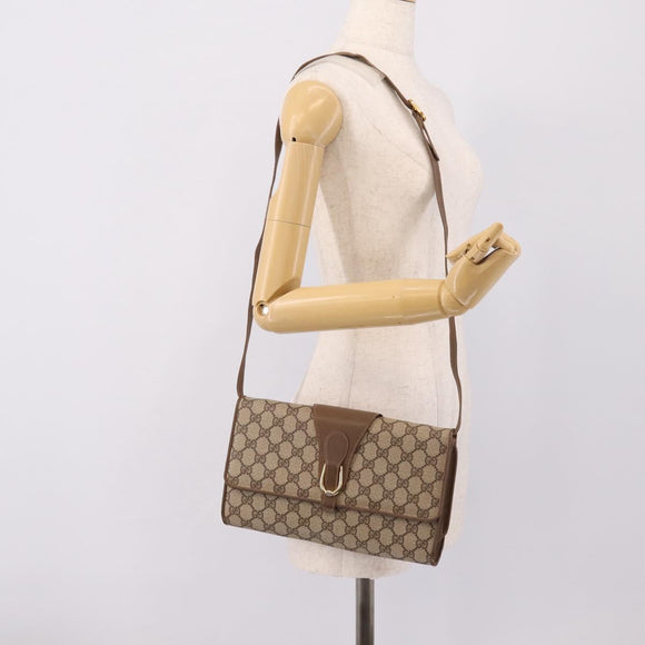 GUCCI GG Supreme Shoulder Bag PVC Beige Gold Tone Auth 208875