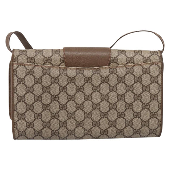 GUCCI GG Supreme Shoulder Bag PVC Beige Gold Tone Auth 208875