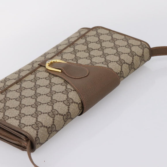 GUCCI GG Supreme Shoulder Bag PVC Beige Gold Tone Auth 208875
