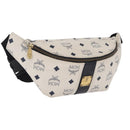 MCM Vicetos Waist Bag PVC Leather White Gold Tone Auth 208876-1