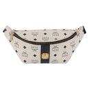 MCM Vicetos Waist Bag PVC Leather White Gold Tone Auth 208876-2