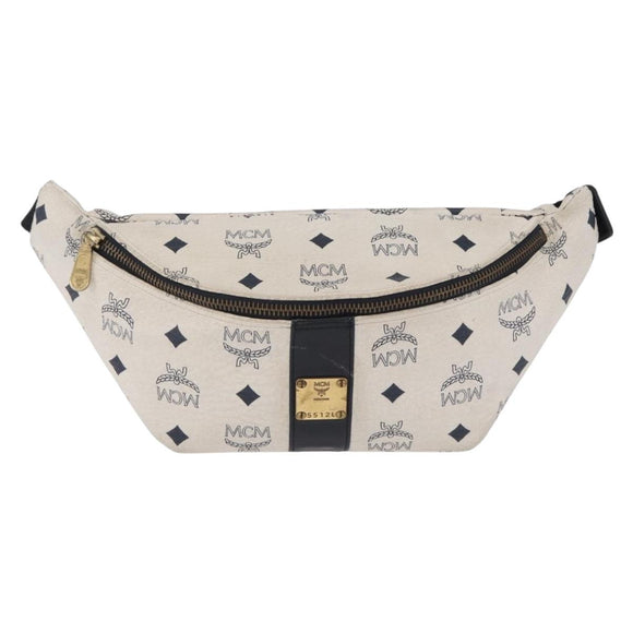 MCM Vicetos Waist Bag PVC Leather White Gold Tone Auth 208876