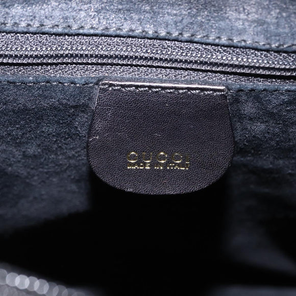 GUCCI Bamboo Shoulder Bag Leather Black Gold Tone Auth 208879V
