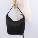 GUCCI Bamboo Shoulder Bag Leather Black Gold Tone Auth 208879V-23