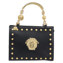 Gianni Versace Hand Bag Leather Black Gold Tone Auth 208883V-13