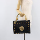 Gianni Versace Hand Bag Leather Black Gold Tone Auth 208883V-23