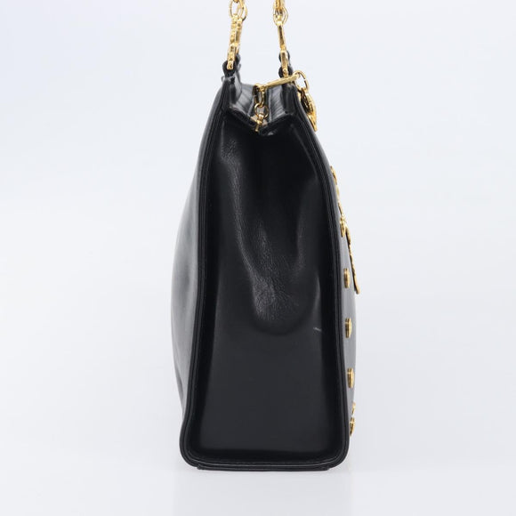 Gianni Versace Hand Bag Leather Black Gold Tone Auth 208883V