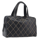 CHANEL Wild Stitch Hand Bag Leather Black Gold Tone CC Auth 208885V-1