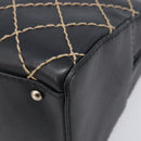 CHANEL Wild Stitch Hand Bag Leather Black Gold Tone CC Auth 208885V-10