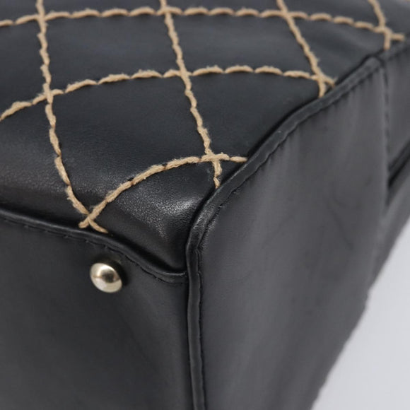 CHANEL Wild Stitch Hand Bag Leather Black Gold Tone CC Auth 208885V