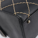 CHANEL Wild Stitch Hand Bag Leather Black Gold Tone CC Auth 208885V-11