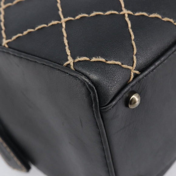 CHANEL Wild Stitch Hand Bag Leather Black Gold Tone CC Auth 208885V