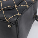 CHANEL Wild Stitch Hand Bag Leather Black Gold Tone CC Auth 208885V-12