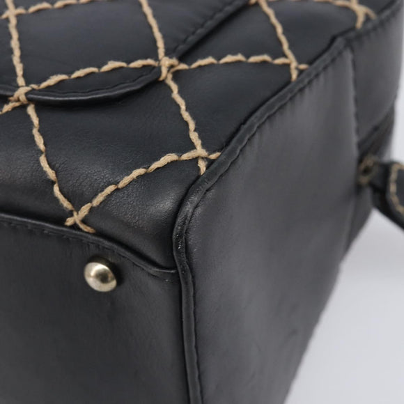 CHANEL Wild Stitch Hand Bag Leather Black Gold Tone CC Auth 208885V