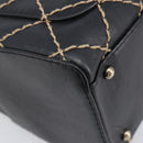 CHANEL Wild Stitch Hand Bag Leather Black Gold Tone CC Auth 208885V-13