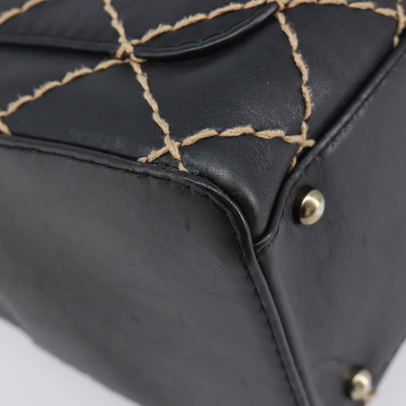 CHANEL Wild Stitch Hand Bag Leather Black Gold Tone CC Auth 208885V