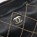 CHANEL Wild Stitch Hand Bag Leather Black Gold Tone CC Auth 208885V-14