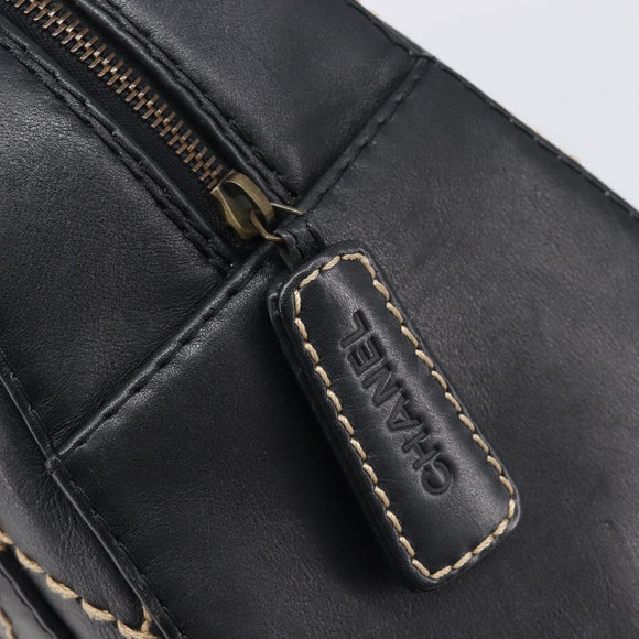 CHANEL Wild Stitch Hand Bag Leather Black Gold Tone CC Auth 208885V