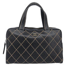 CHANEL Wild Stitch Hand Bag Leather Black Gold Tone CC Auth 208885V-2