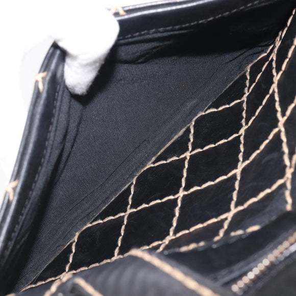 CHANEL Wild Stitch Hand Bag Leather Black Gold Tone CC Auth 208885V