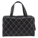 CHANEL Wild Stitch Hand Bag Leather Black Gold Tone CC Auth 208885V-3