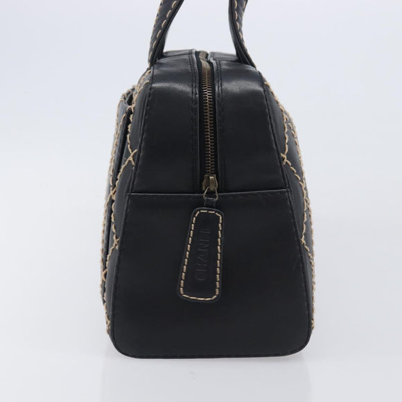 CHANEL Wild Stitch Hand Bag Leather Black Gold Tone CC Auth 208885V