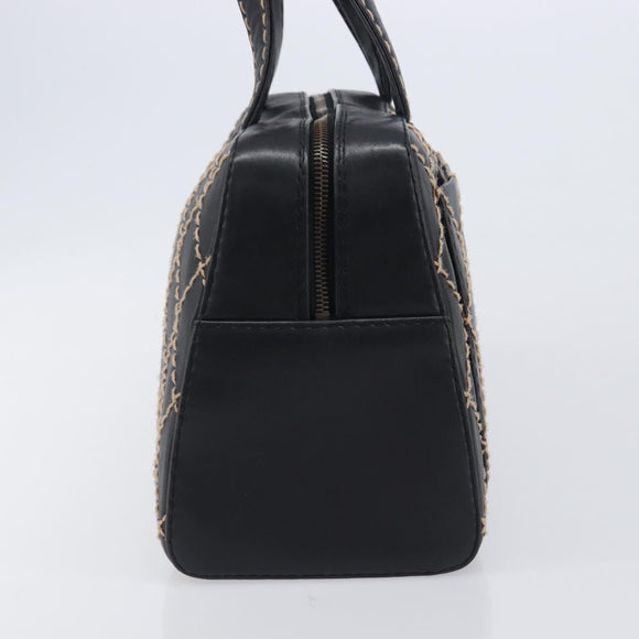 CHANEL Wild Stitch Hand Bag Leather Black Gold Tone CC Auth 208885V
