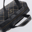 CHANEL Wild Stitch Hand Bag Leather Black Gold Tone CC Auth 208885V-6