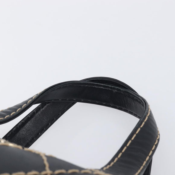 CHANEL Wild Stitch Hand Bag Leather Black Gold Tone CC Auth 208885V