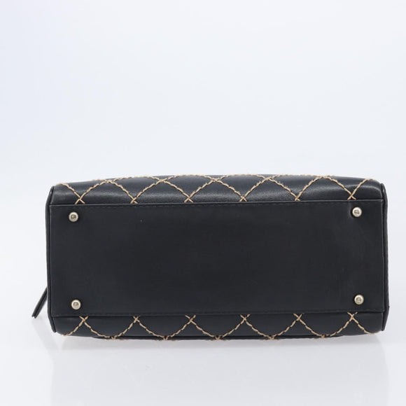 CHANEL Wild Stitch Hand Bag Leather Black Gold Tone CC Auth 208885V
