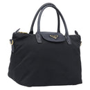 PRADA Hand Bag Nylon Black Gold Tone Auth 208887A-1
