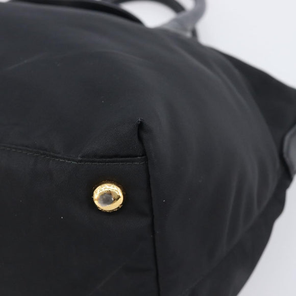 PRADA Hand Bag Nylon Black Gold Tone Auth 208887A