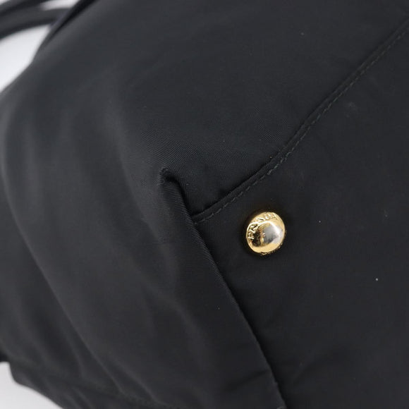 PRADA Hand Bag Nylon Black Gold Tone Auth 208887A