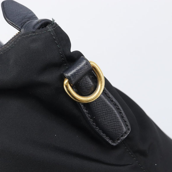 PRADA Hand Bag Nylon Black Gold Tone Auth 208887A