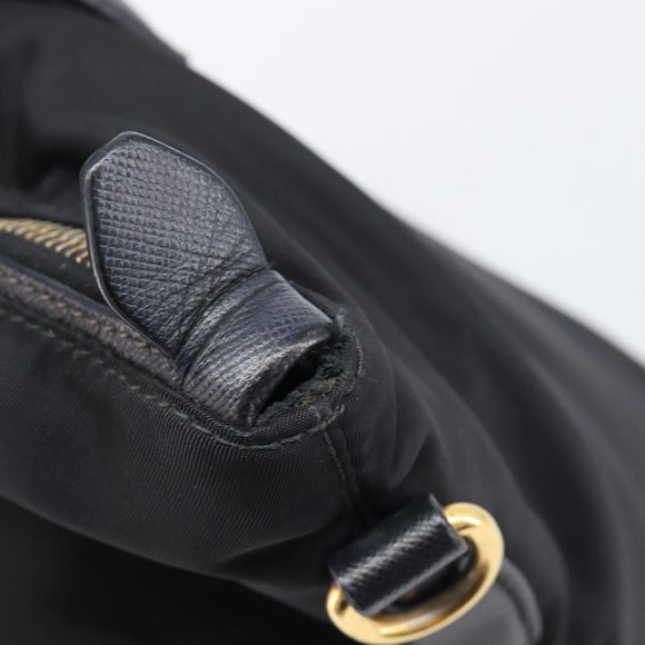 PRADA Hand Bag Nylon Black Gold Tone Auth 208887A