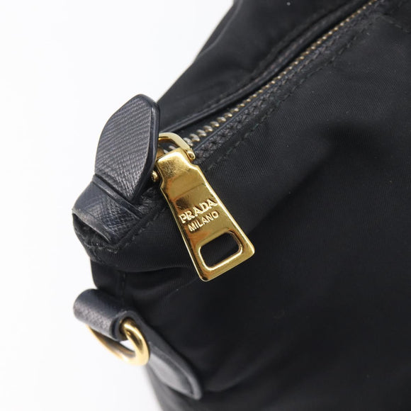 PRADA Hand Bag Nylon Black Gold Tone Auth 208887A