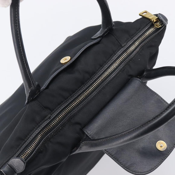 PRADA Hand Bag Nylon Black Gold Tone Auth 208887A