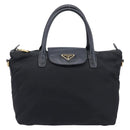 PRADA Hand Bag Nylon Black Gold Tone Auth 208887A-2