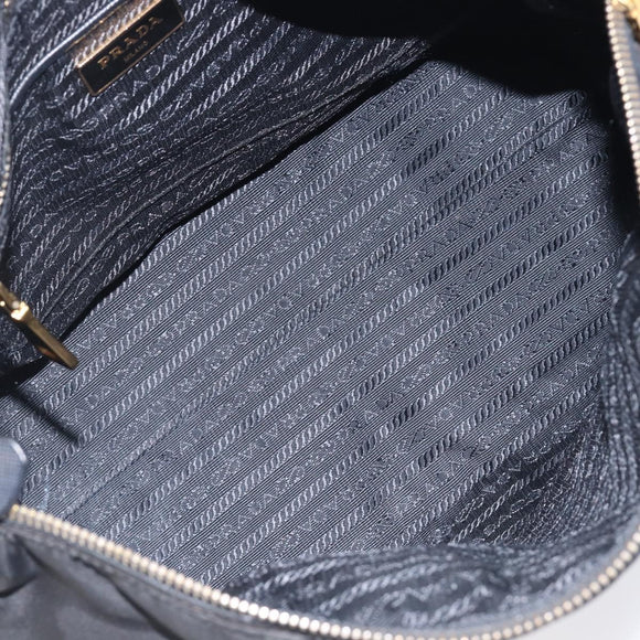 PRADA Hand Bag Nylon Black Gold Tone Auth 208887A