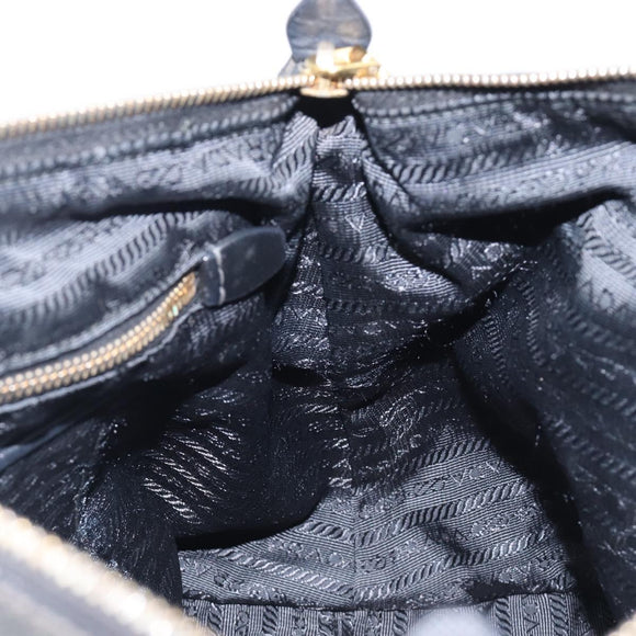 PRADA Hand Bag Nylon Black Gold Tone Auth 208887A
